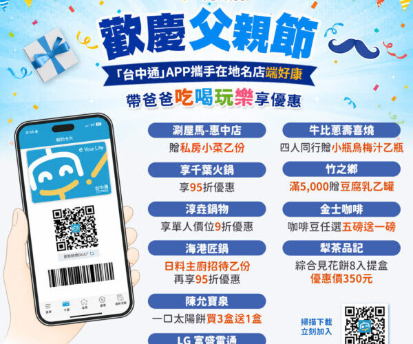 歡慶父親節！《台中通TCPASS》APP 攜手在地名店熱情端好康