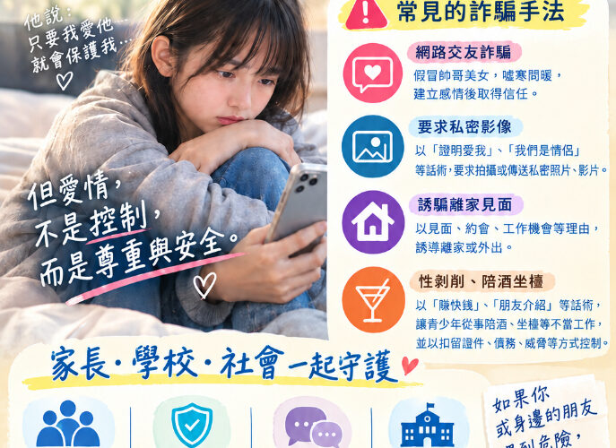 防堵網路愛情陷阱　南投縣府呼籲攜手守護青少年　情感操控、私密影像到性剝削　提高警覺避免落入犯罪陷阱