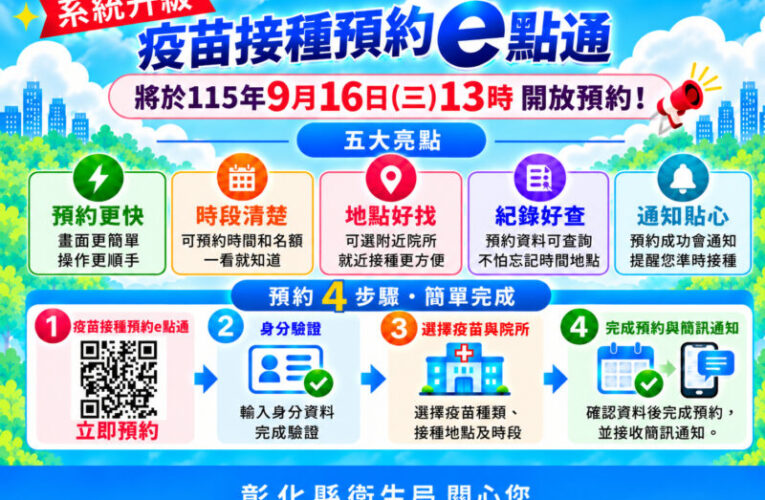 接種疫苗再享健康幣　彰化衛生局籲民眾及早接種「左流右新，護肺顧心」