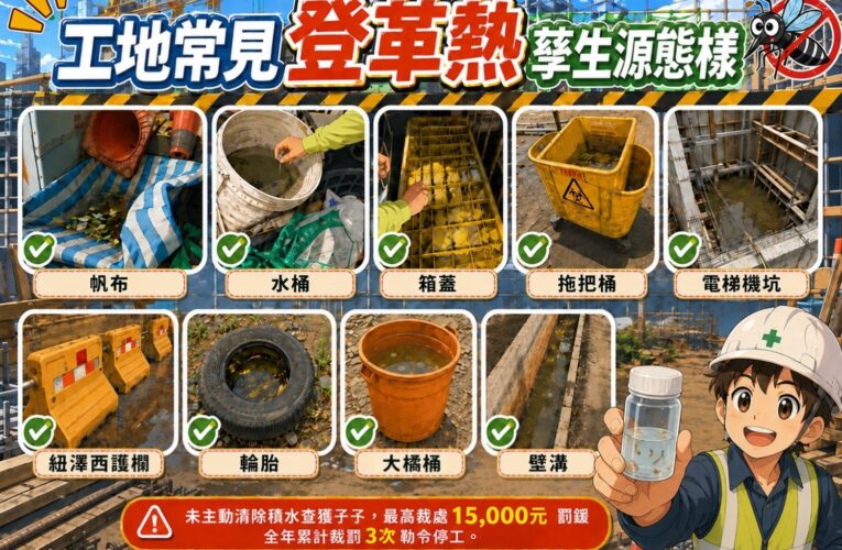 岡山區登革熱疫情持續警戒　衛生局稽查警戒區工地查獲近70個陽性容器 籲營建業者落實自主管理勤巡查　成防疫破口定開罰並勒令停工