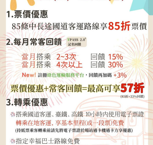 國慶返鄉出遊 公共運輸票價優惠報您知